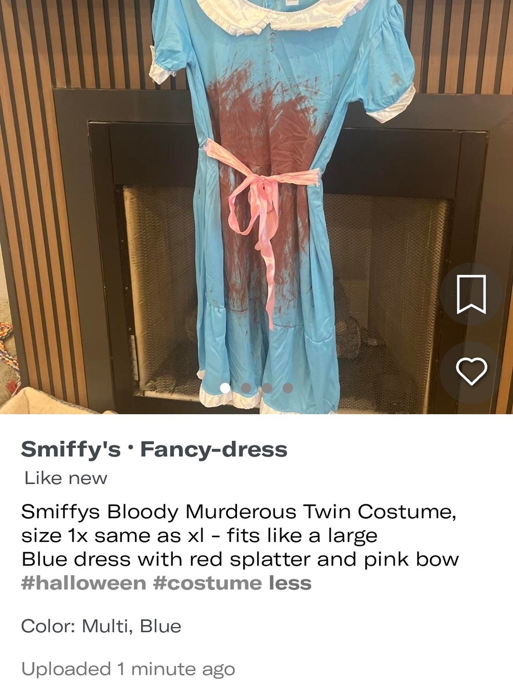 miffy Blue Halloween Dress with Pink Bow and Red Splatter